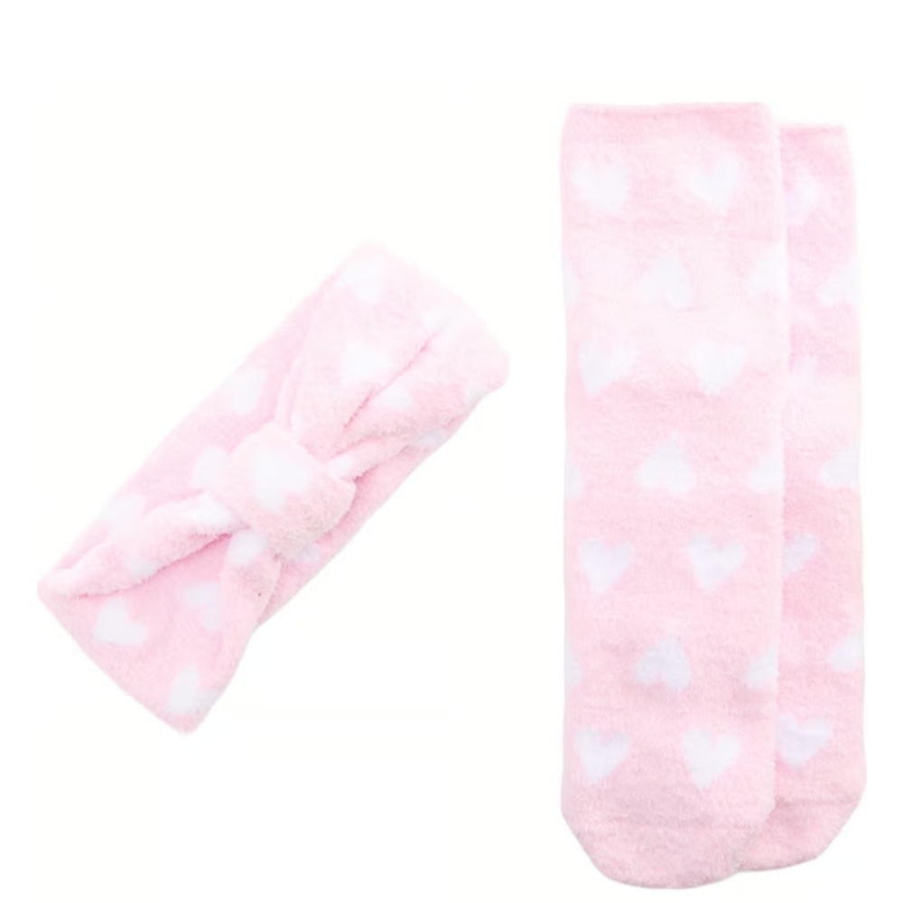 Cozy Pink Heart Headband & Socks Set
